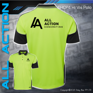 Lime/Black Hi Vis Contrast Piping Polo - All Action Concrete