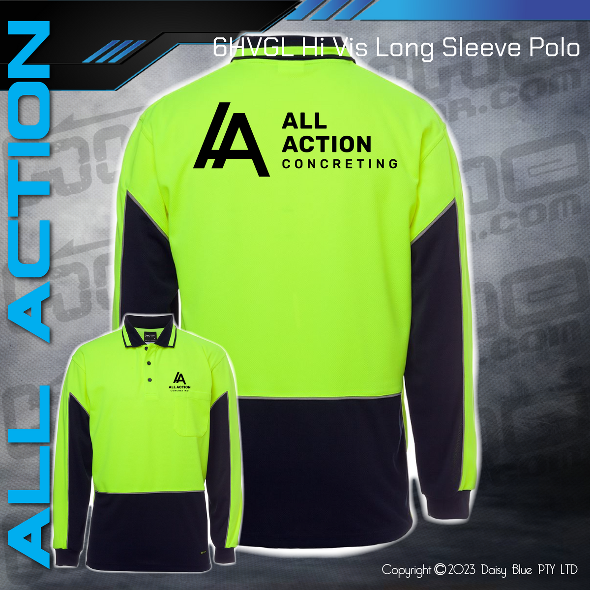 Lime/Navy Hi Vis L/S Gap Polo - All Action Concrete – Highline Racewear