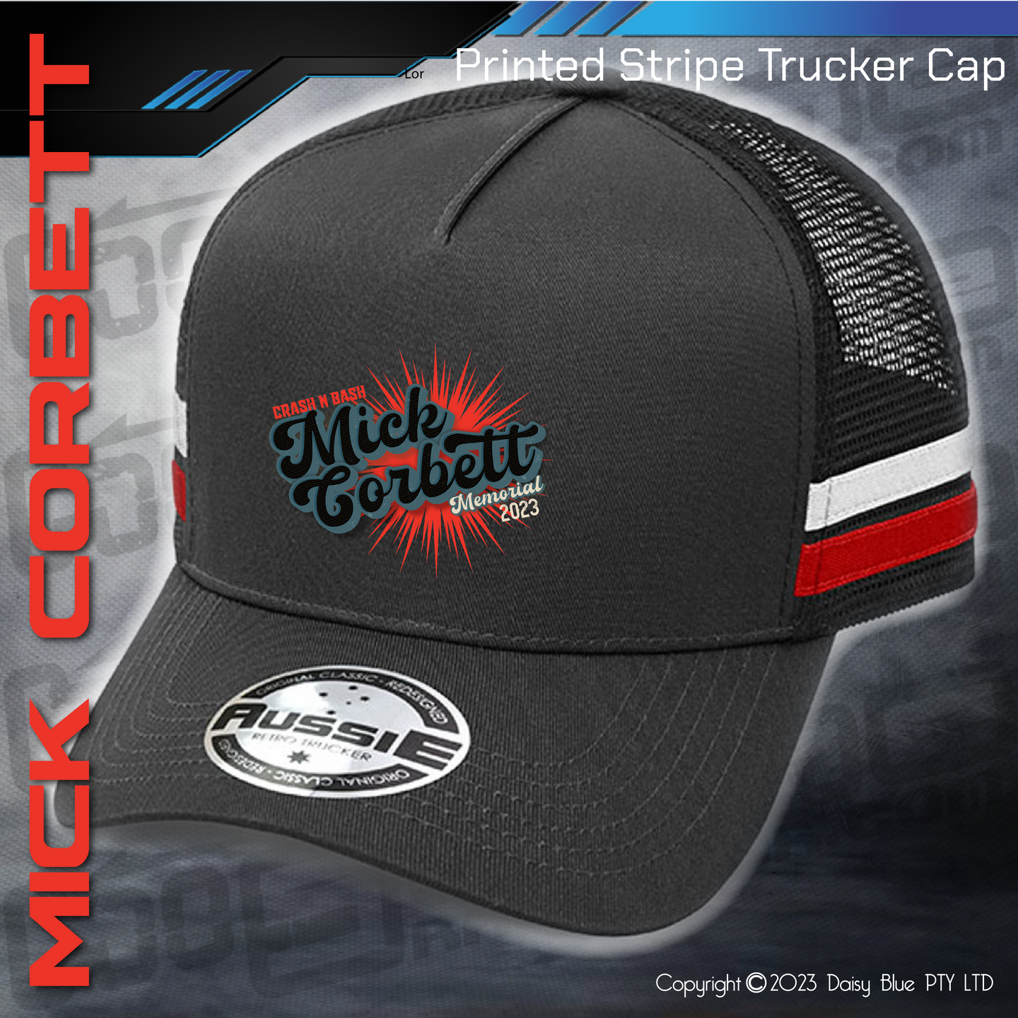 STRIPE Trucker Cap - Mick Corbett Memorial