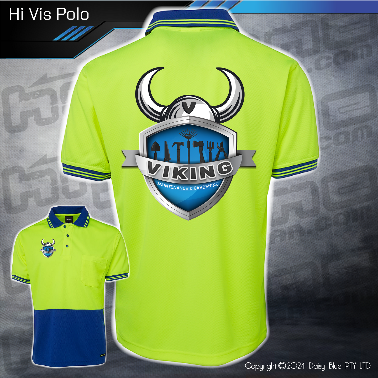 6HVPS Hi Vis Lime/Royal Blue  Polo - Viking Maintenance & Gardening