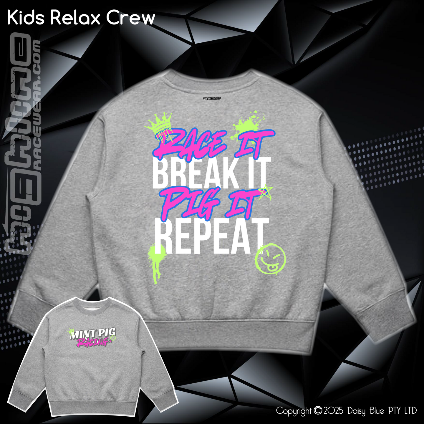 Relaxed Crew Sweater - Mint Piglet Race It