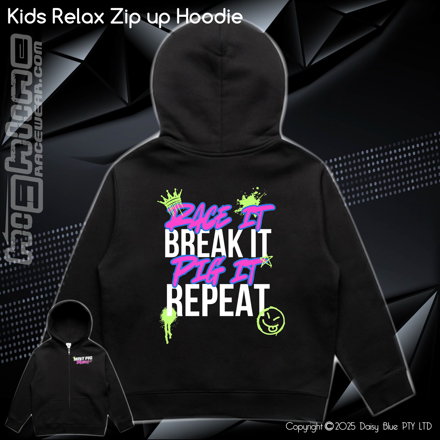 Zip Up Hoodie - Mint Piglet Race It