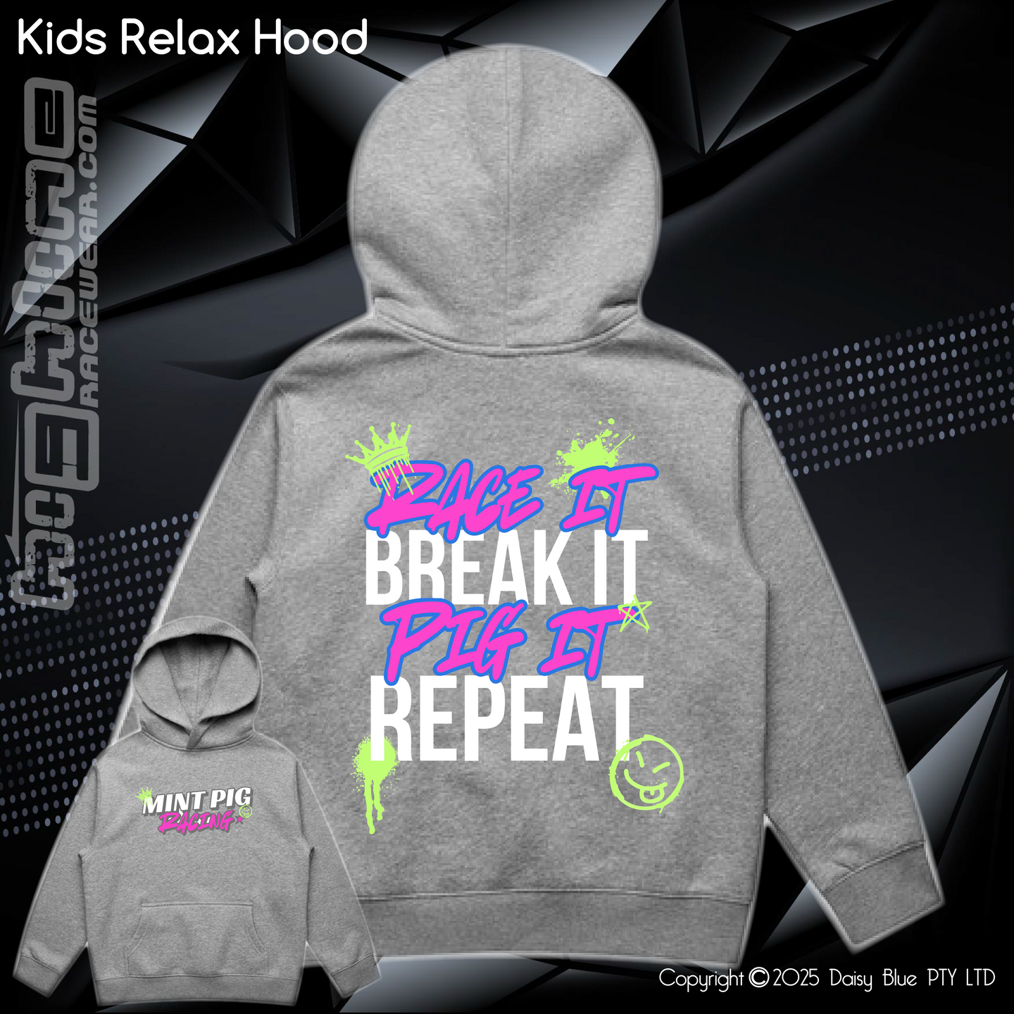 Relaxed Hoodie - Mint Piglet Race It