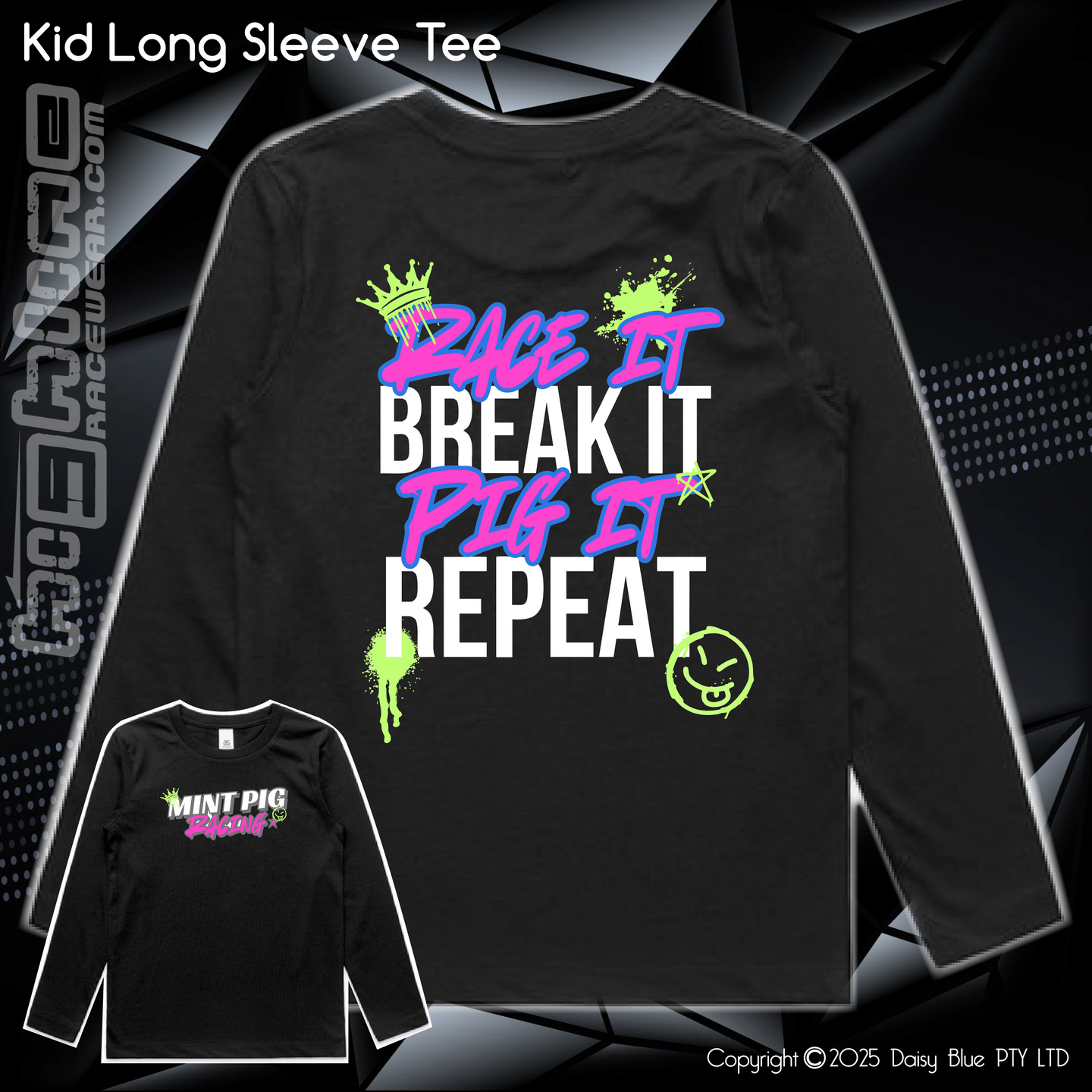 Long Sleeve Tee - Mint Piglet Race it