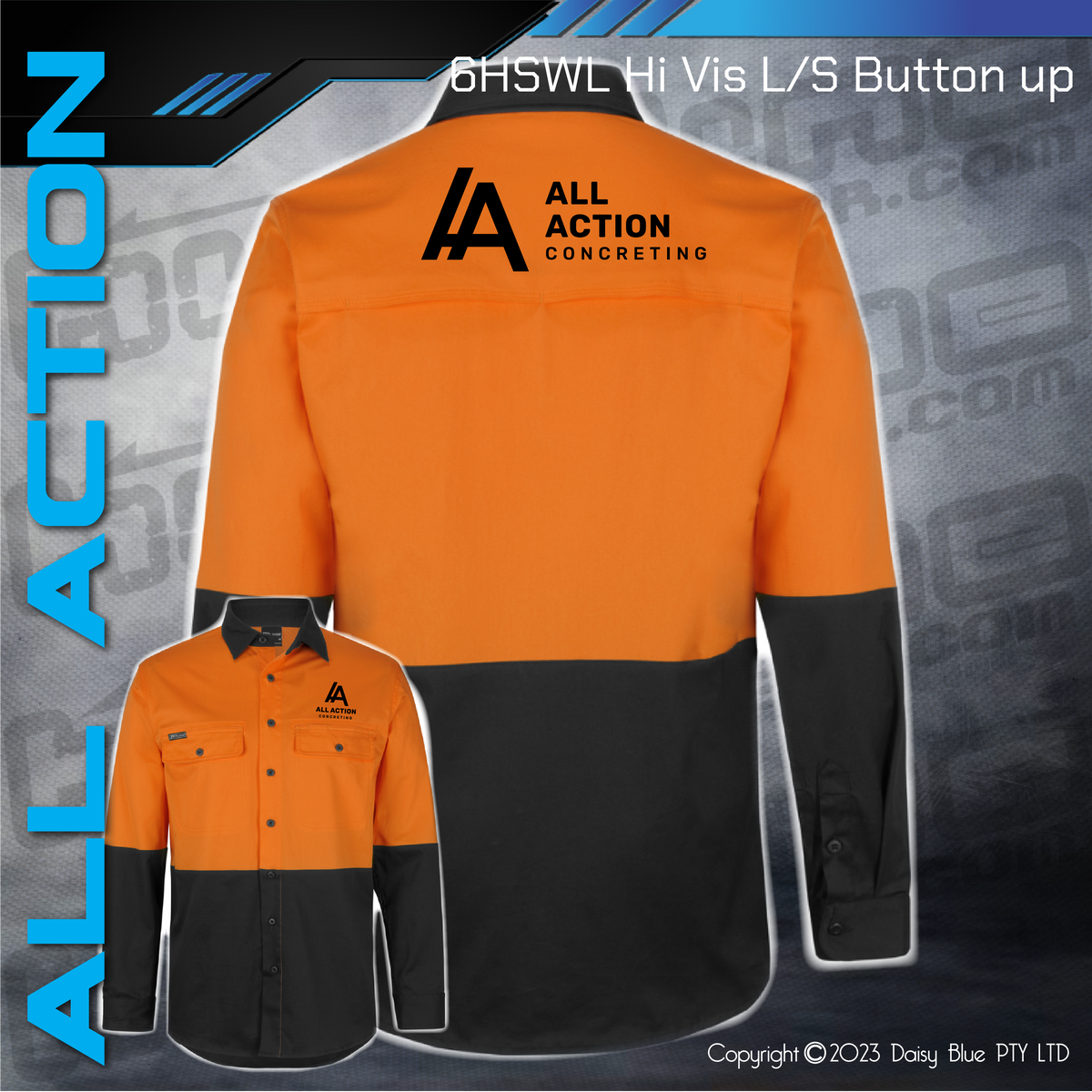 Orange/Black Hi Vis L/S Stretch Work Shirt - All Action Concrete ...