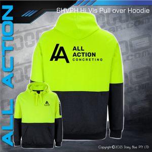 Lime/Black Hi Vis Contrast Pull Over Hoodie - All Action Concrete