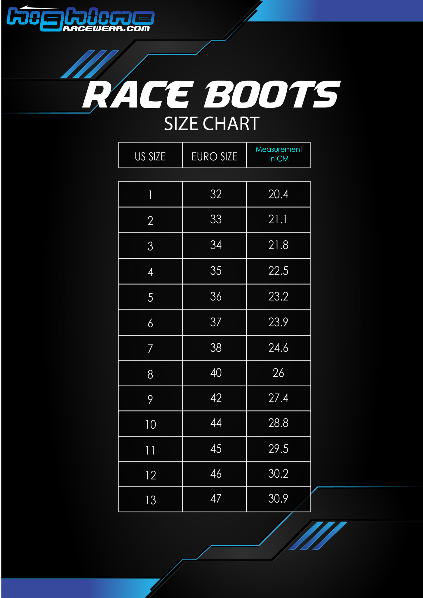 Boot size hotsell chart ee