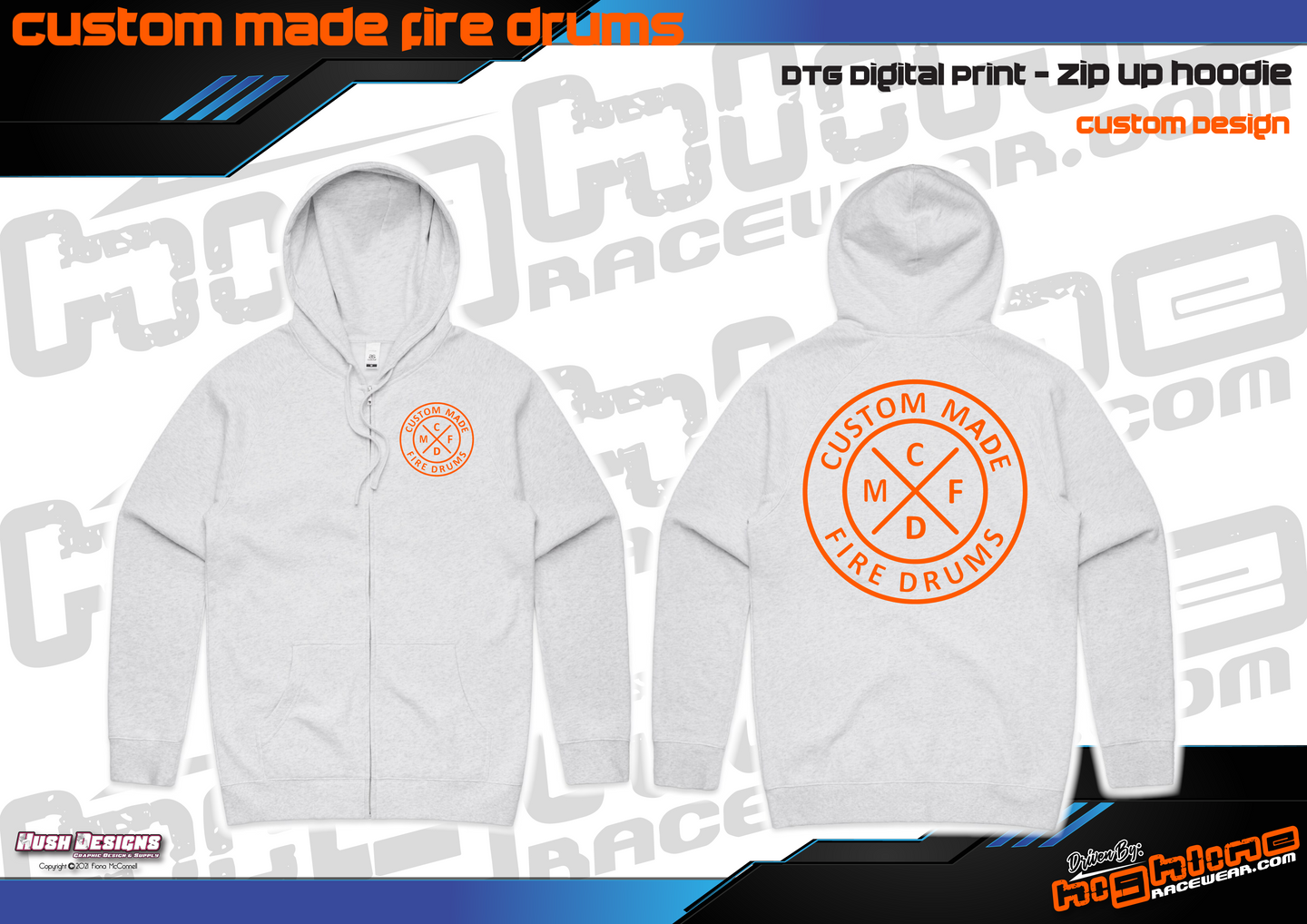 Zip Up Hoodie - Custom Made Fire Drums