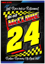 Load image into Gallery viewer, BRAD McCLURE &#39;RACE BEFORE RETIREMENT&#39; - MENS/KIDS COTTON TEE
