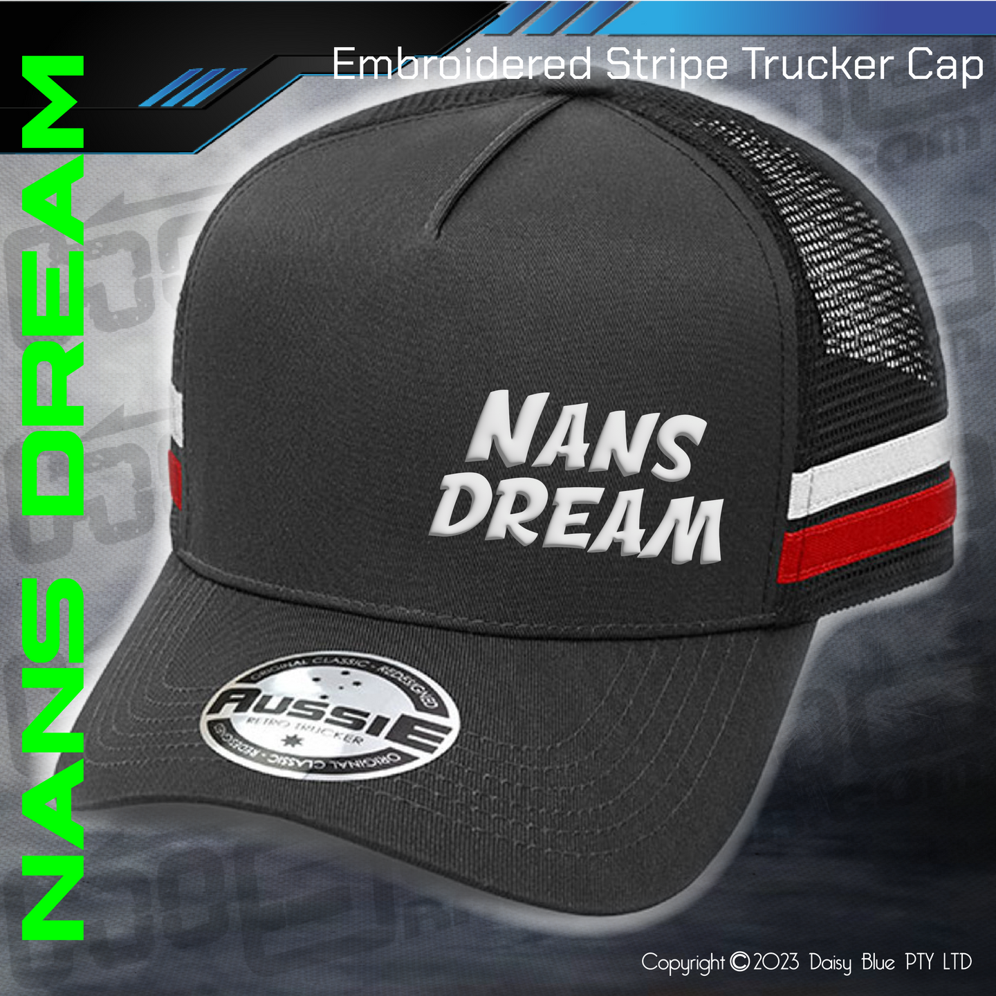 Embroidered STRIPE Trucker Cap - Nans Dream